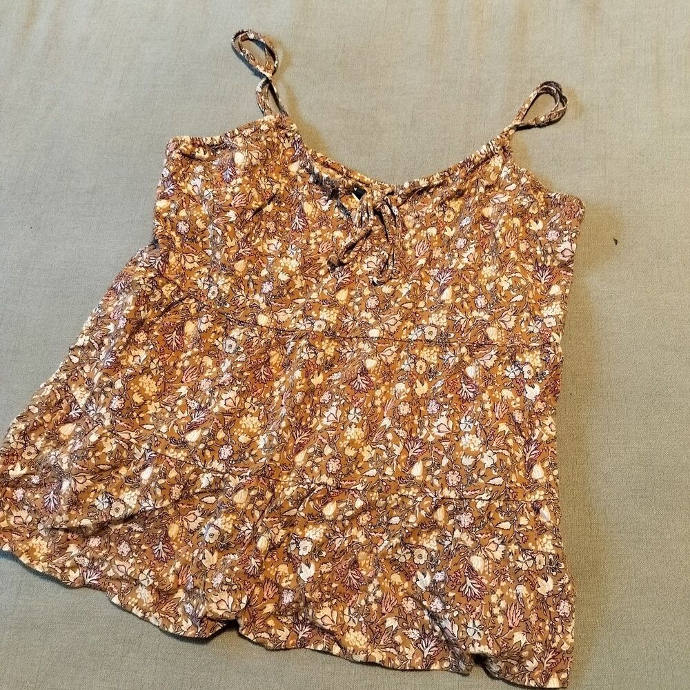 Old Navy Multicolor Orange Floral Tank Top M Boho Summer Cotton Tiered Hippie